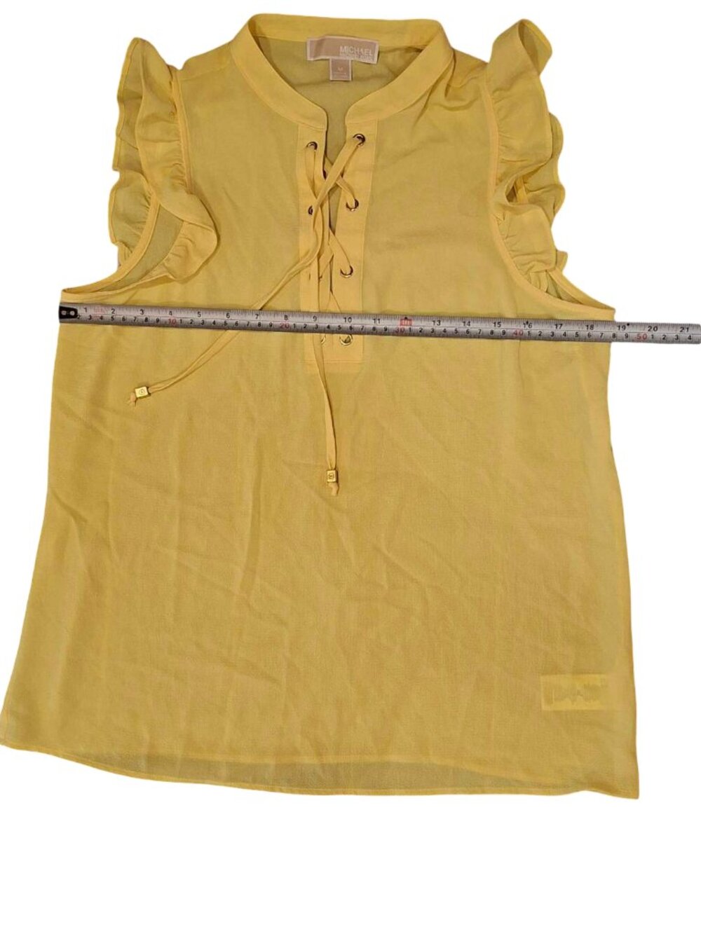 Michael Kors Yellow Lace‑Up Ruffle Elegant Feminine Summer Blouse Size M - Picture 4 of 6
